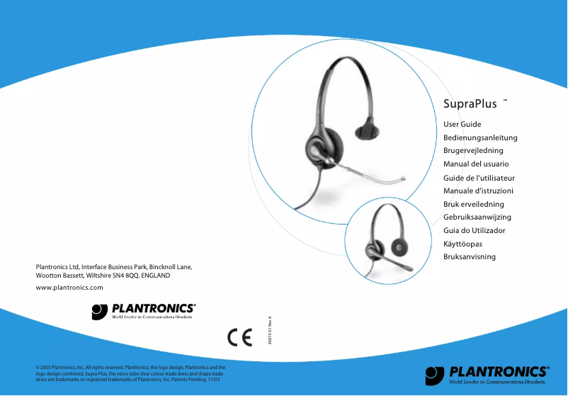 Page 1 de la notice Manuel utilisateur Plantronics SupraPlus H261N