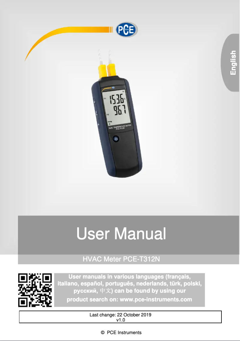 Page n°1 - Manuel utilisateur PCE Instruments PCE-T312N