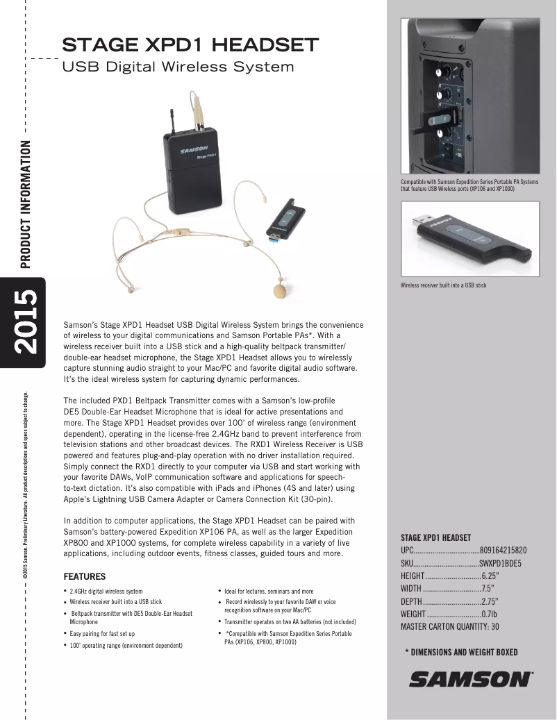 Page n°1 - Manuel utilisateur Samson Stage PXD1