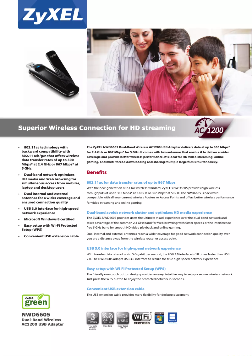 Page 1 de la notice Fiche technique ZyXEL NWD6605