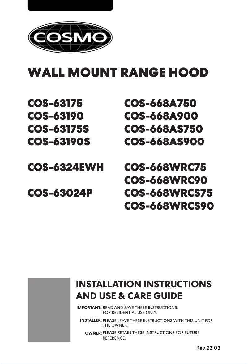 Page 1 de la notice Manuel utilisateur Cosmo COS-668WRCS90