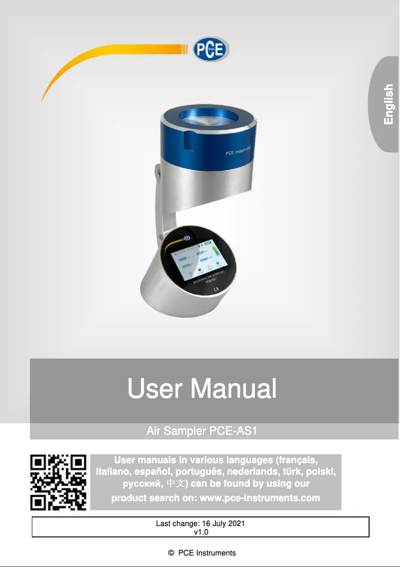 Page 1 de la notice Manuel utilisateur PCE Instruments PCE-AS1