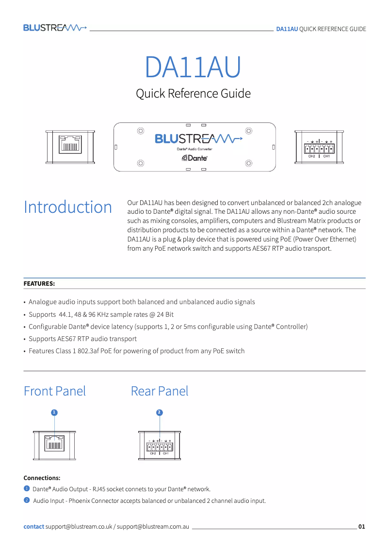 Page 1 de la notice Manuel utilisateur Blustream DA11AU