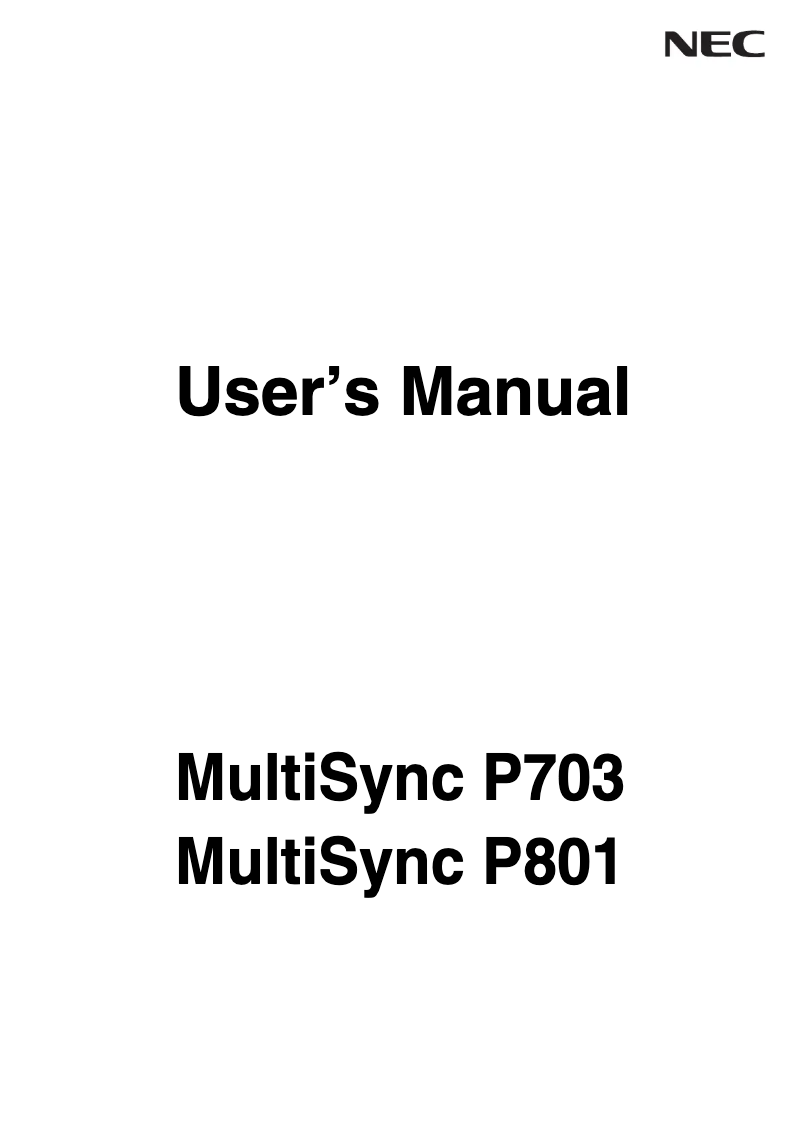 Page 1 de la notice Manuel utilisateur NEC P703-PC