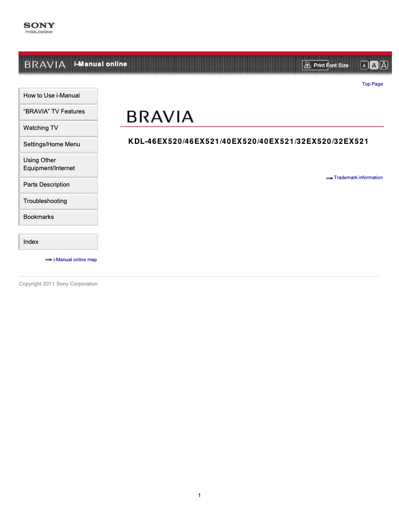 Page 1 de la notice Manuel utilisateur Sony KDL-46EX520