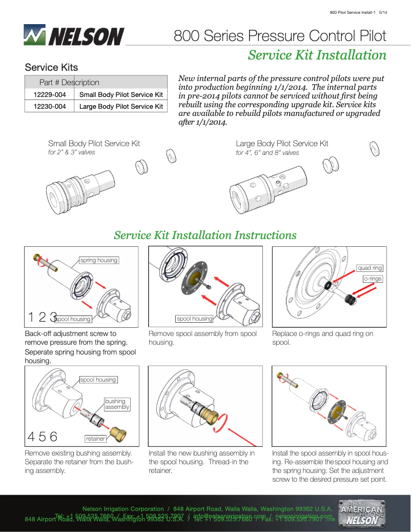 Page 1 de la notice Guide d'installation Nelson 800 Series Pressure Reducing Valves