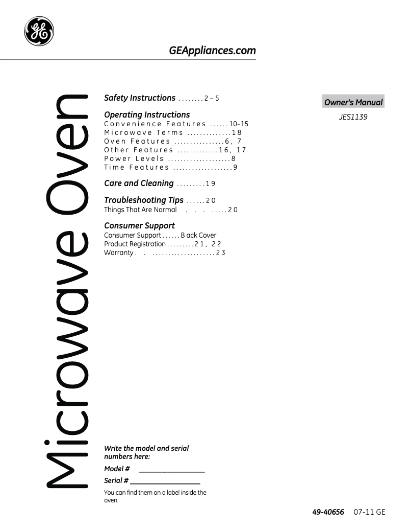 Image de la première page du manuel de l'appareil JES1139DSWW