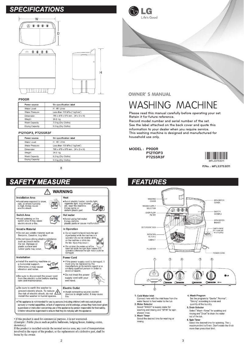 Page 1 de la notice Manuel utilisateur LG P1211OP3