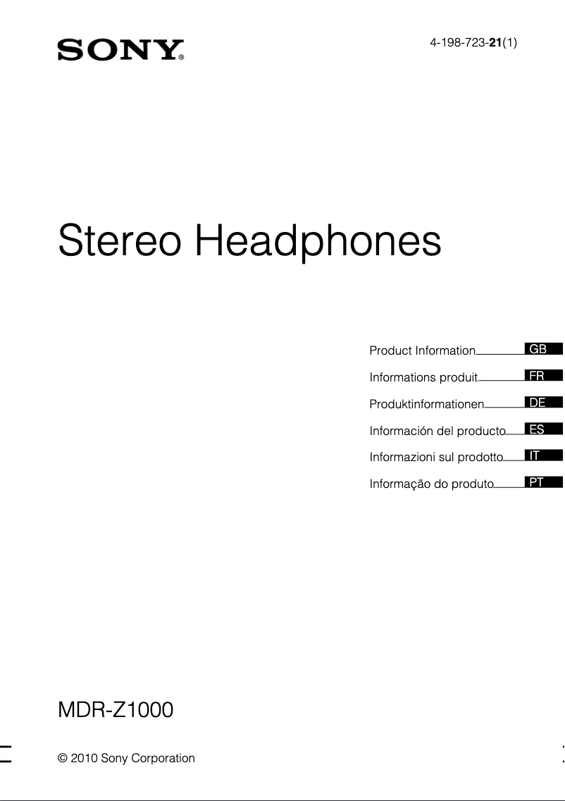 Page 1 de la notice Manuel utilisateur Sony MDR-Z1000