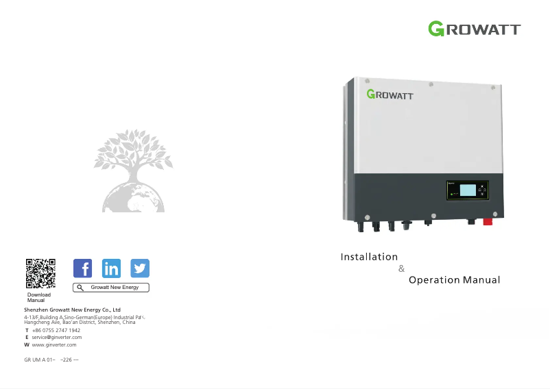 Page 1 de la notice Manuel utilisateur Growatt SPH8000TL3-BH-UP