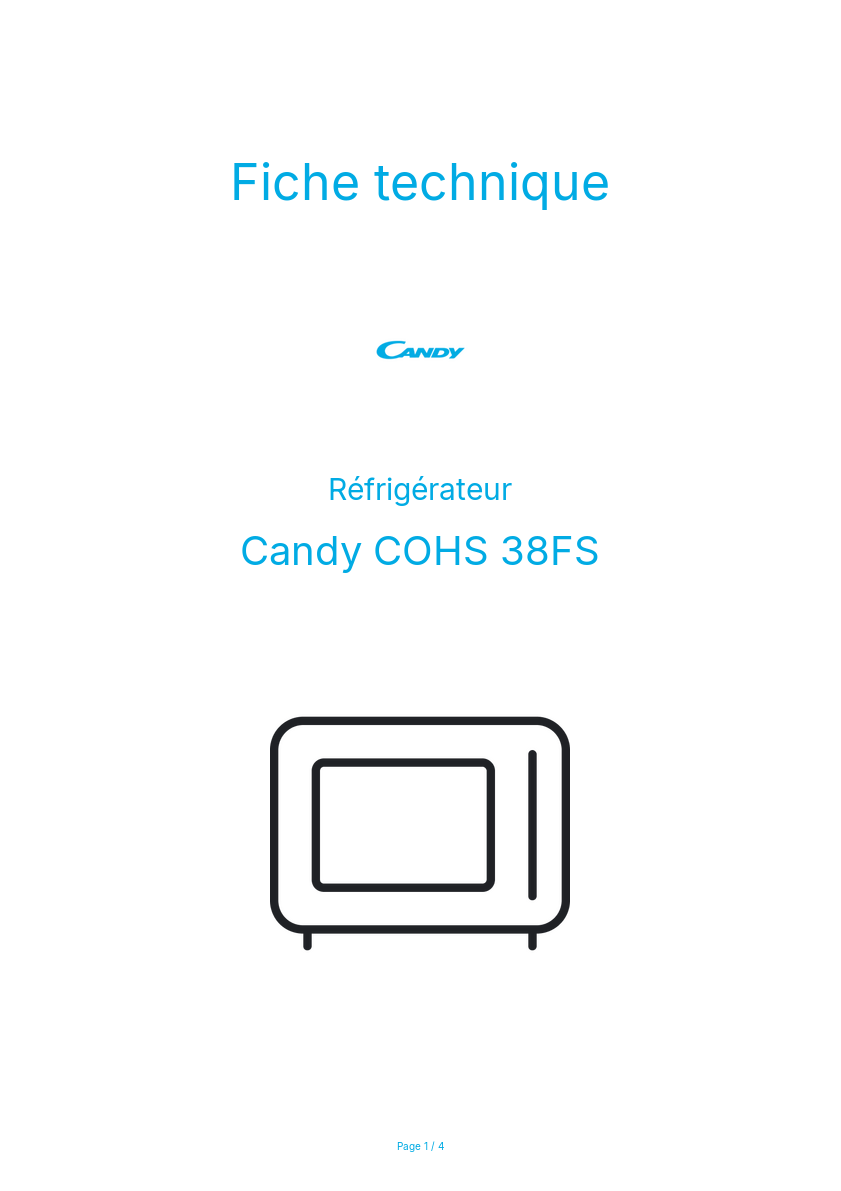 Page n°1 - Fiche technique Candy COHS 38FS