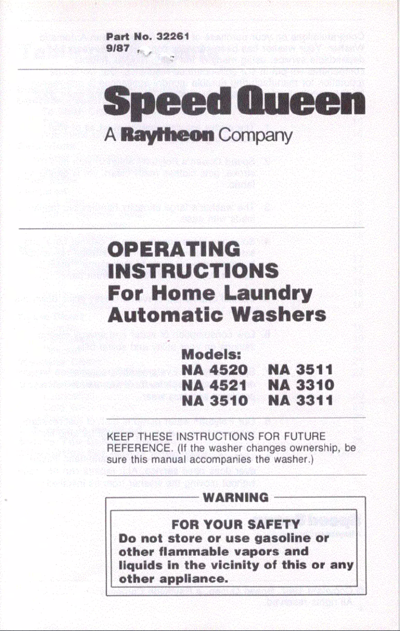 Page n°1 - Manuel utilisateur Speed Queen NA3510W