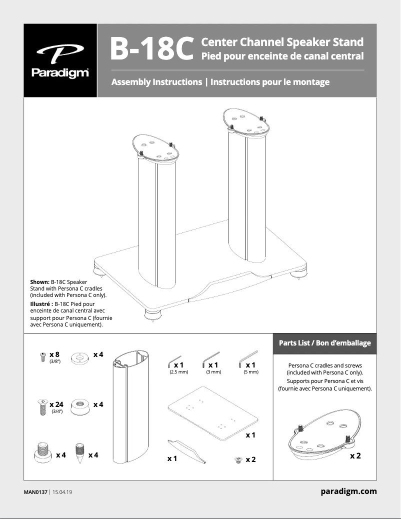 Page n°1 - Manuel utilisateur Paradigm B-18C