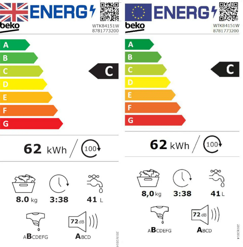 Page 1 de la notice Label énergétique Beko WTK84151