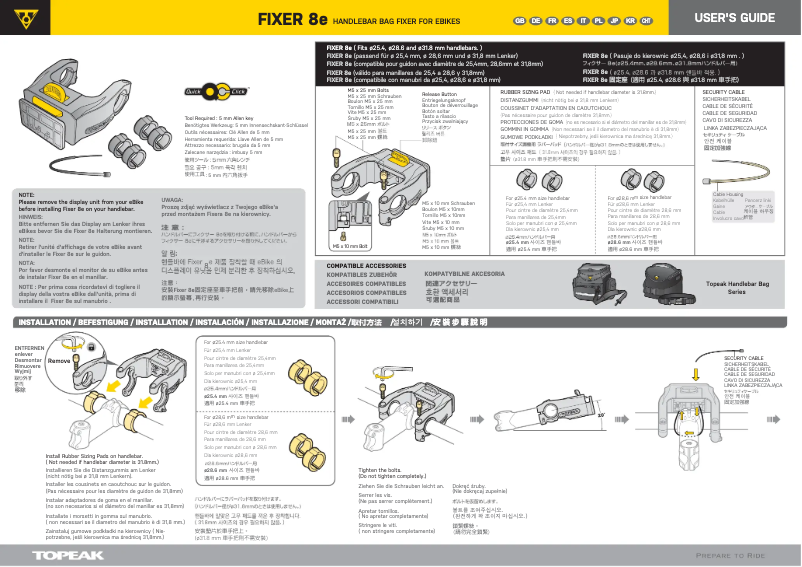 Page 1 de la notice Manuel utilisateur Topeak FIXER 8e