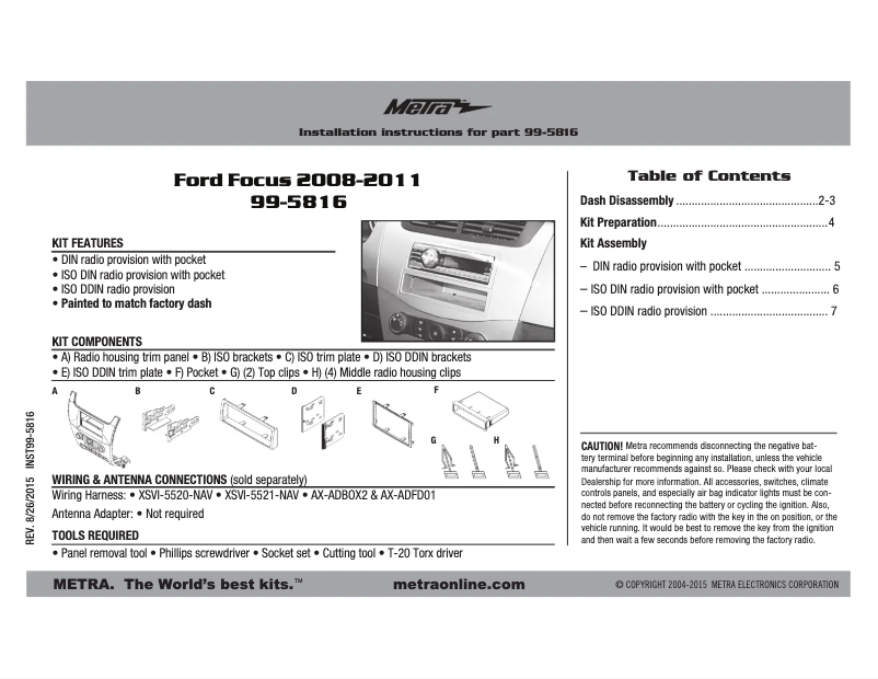 Page n°1 - Manuel utilisateur Metra 99-5816