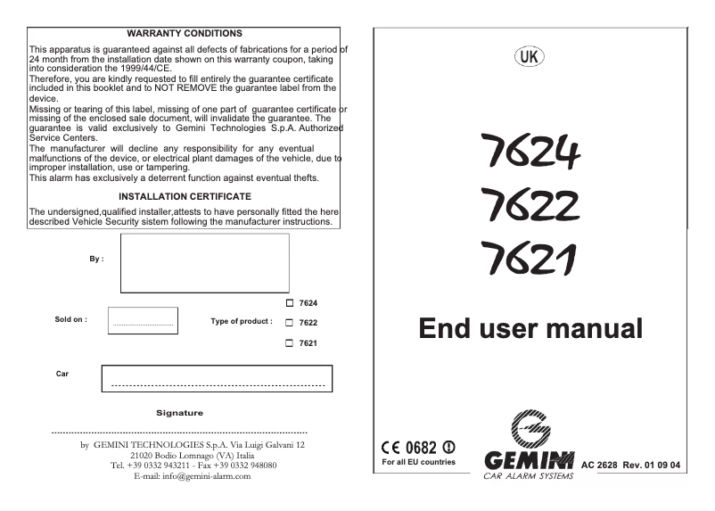 Page n°1 - Manuel utilisateur Gemini 7621