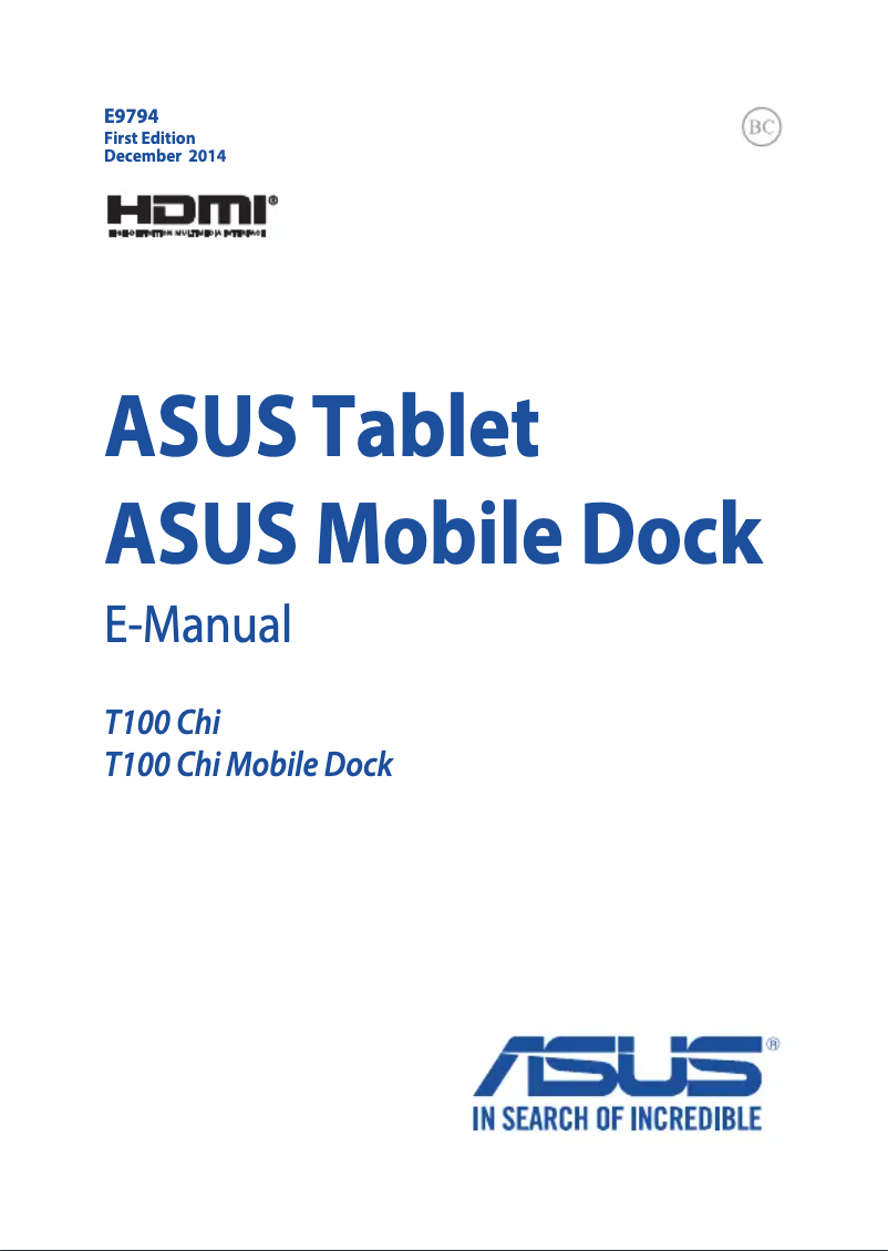 Page 1 de la notice Manuel utilisateur Asus Transformer Book T100 Chi