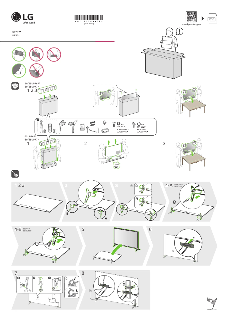 Page 1 de la notice Guide d'installation LG 50UP77006LB