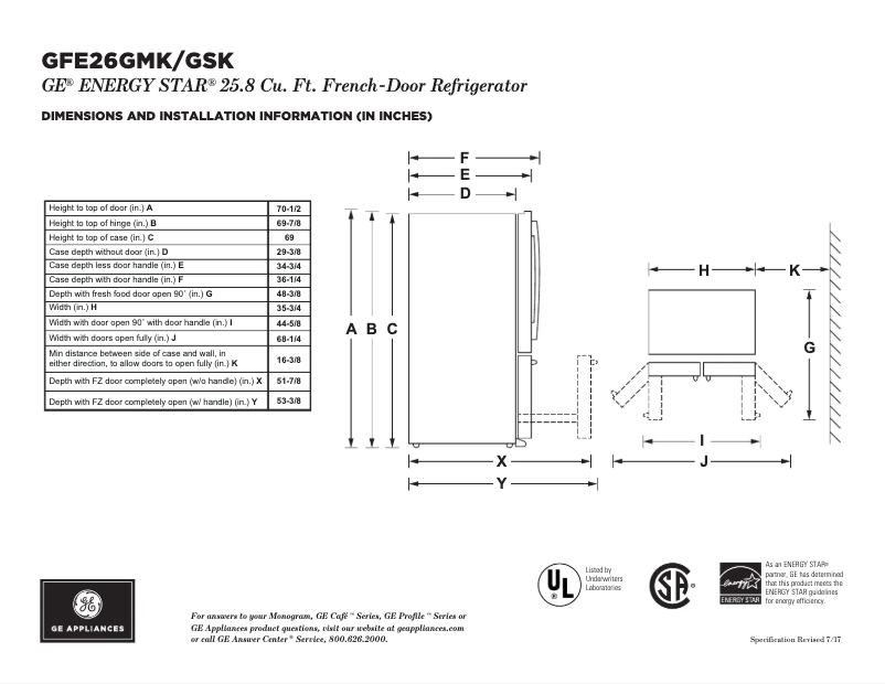 Page n°1 - Fiche technique GE GFE26GMKES
