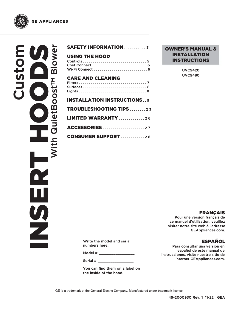 Página 1 del manual Manual de usuario GE UVC9420SLSS