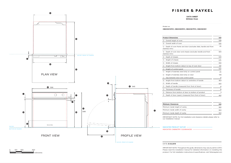 Page 1 de la notice Fiche technique Fisher & Paykel OB60SD7PX1