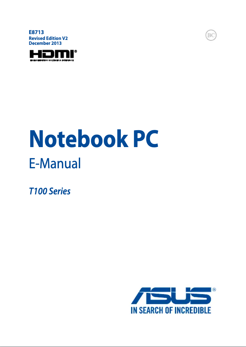 Page 1 de la notice Manuel utilisateur Asus Transformer Book T100