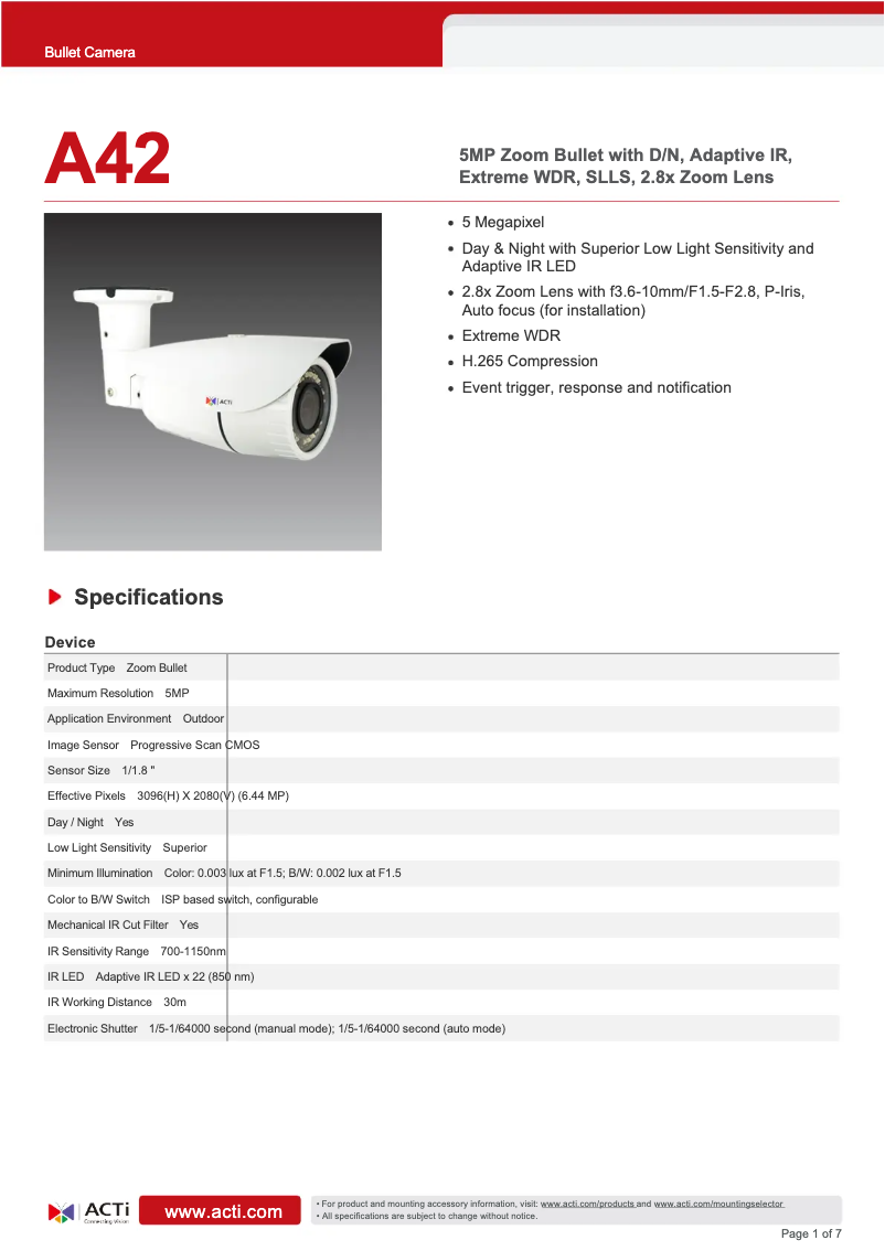 Image de la première page du manuel de l'appareil A42