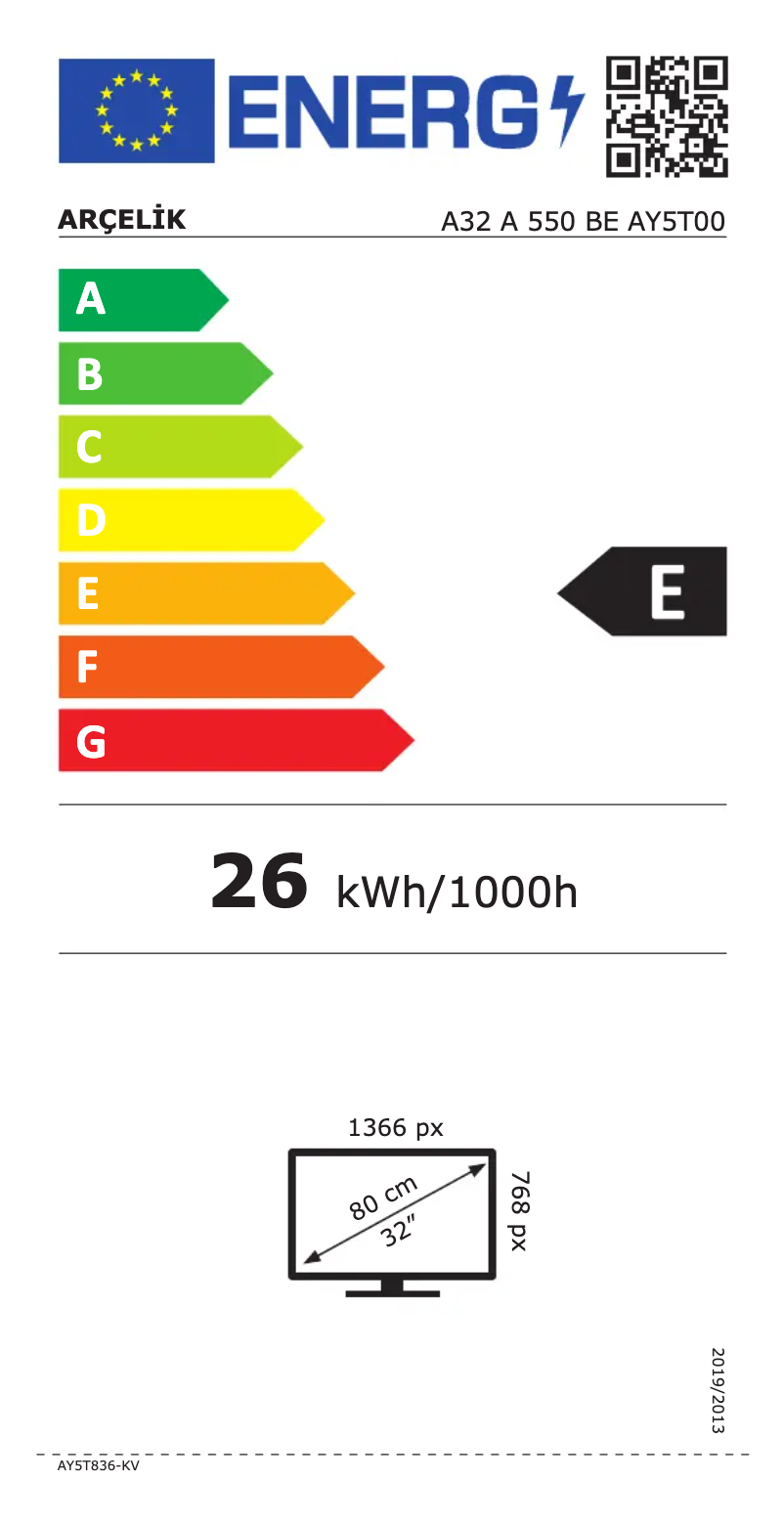 Page n°1 - Label énergétique Arçelik A32 A 550 BE