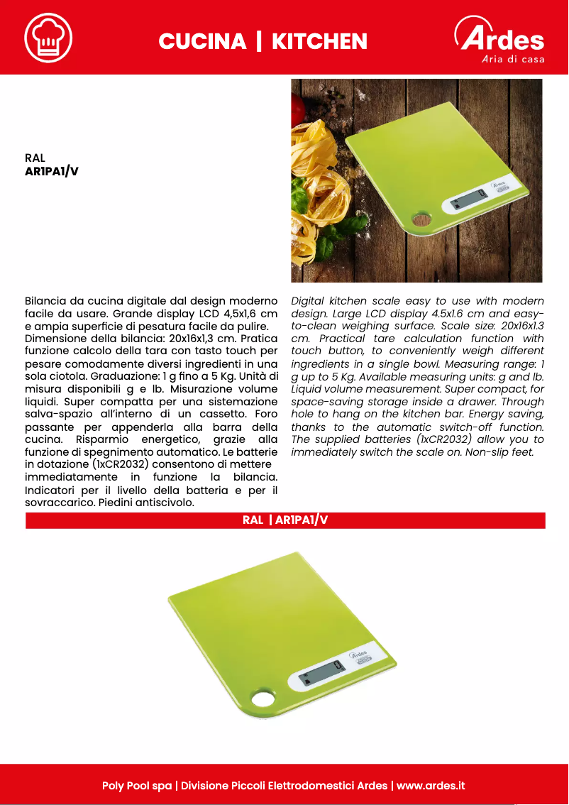 Page 1 de la notice Fiche technique Ardes AR1PA1/V