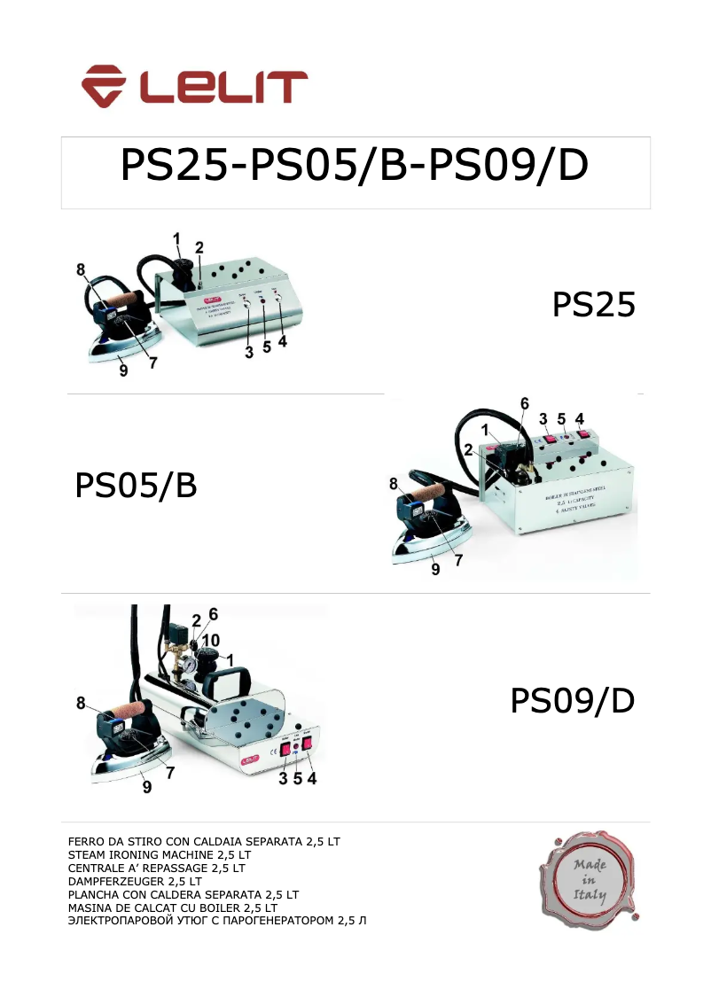 Page n°1 - Manuel utilisateur Lelit PS05/B