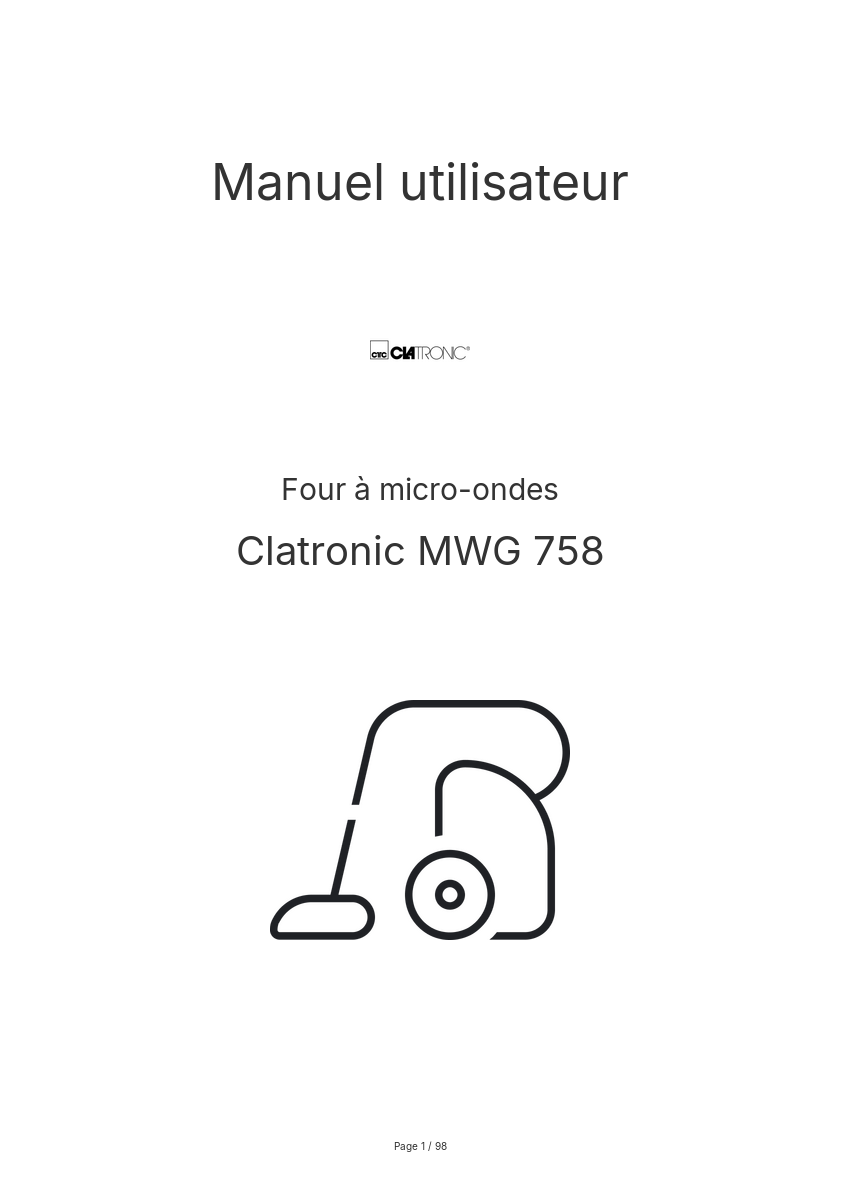 Page n°1 - Manuel utilisateur Clatronic MWG 758