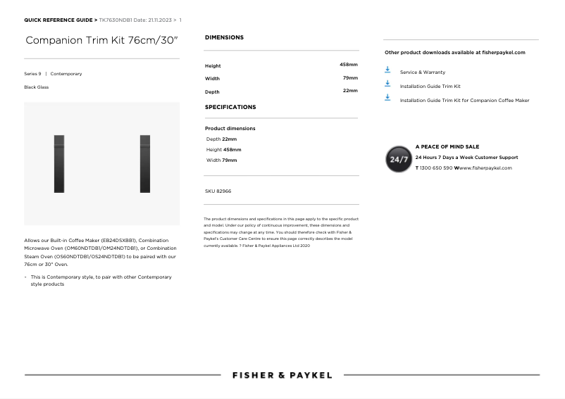 Page n°1 - Manuel utilisateur Fisher & Paykel TK7630NDB1