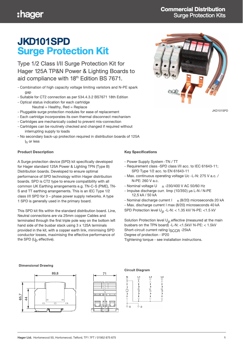 Page n°1 - Fiche technique Hager JKD101SPD