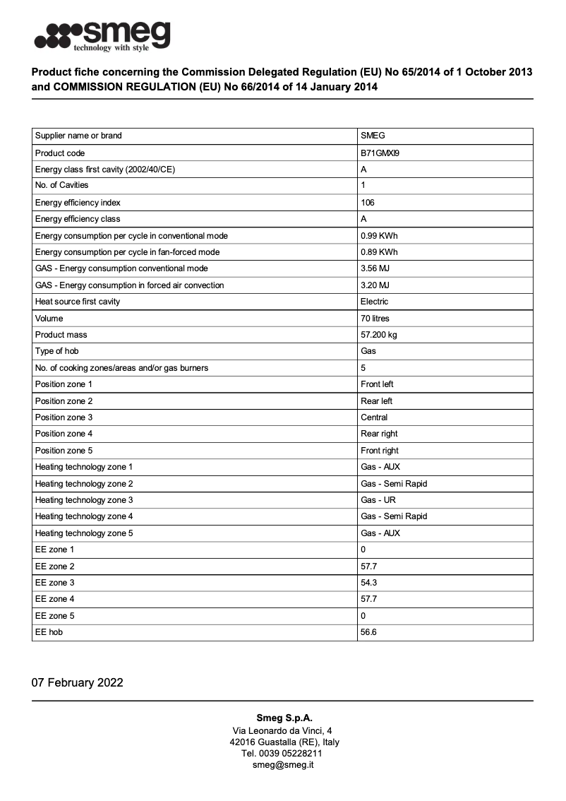Page 1 de la notice Brochure Smeg B71GMXI9