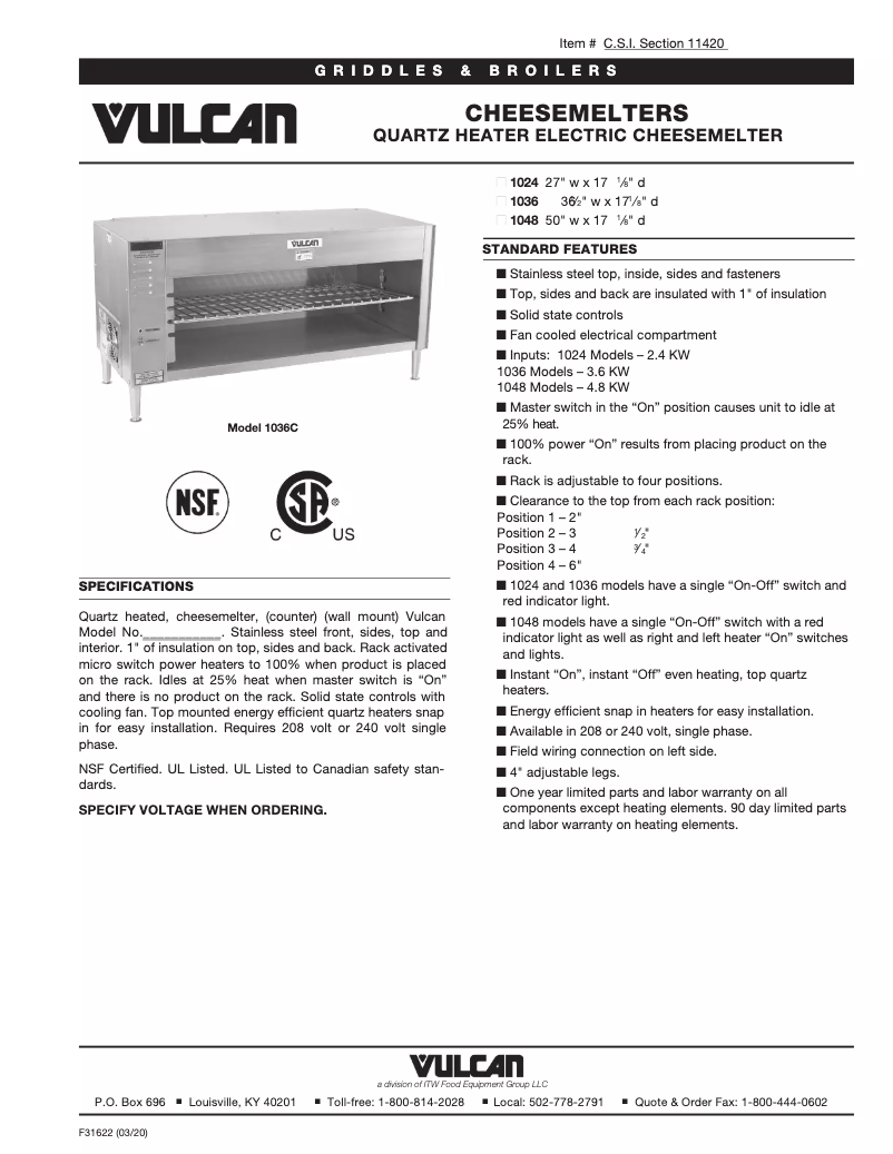 Página 1 del manual Ficha técnica Vulcan 1048W