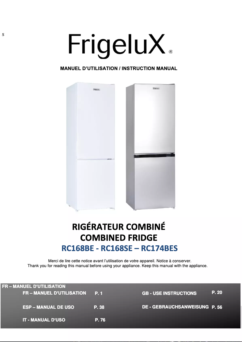 Página 1 del manual Manual de usuario FrigeluX RC168SE