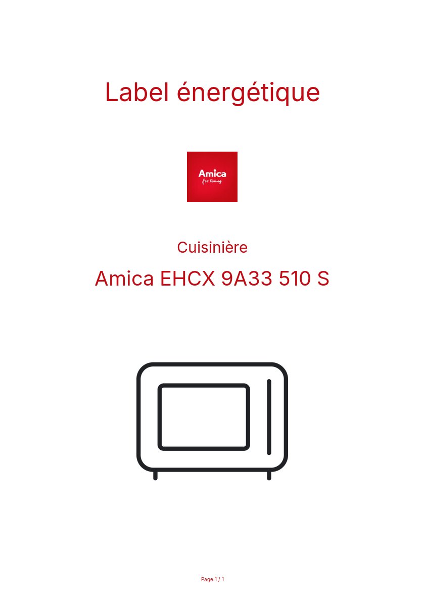 Page n°1 - Label énergétique Amica EHCX 9A33 510 S