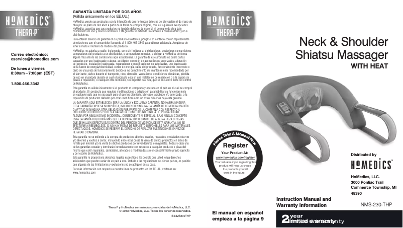 Page 1 de la notice Manuel utilisateur Homedics NMS-230-THP