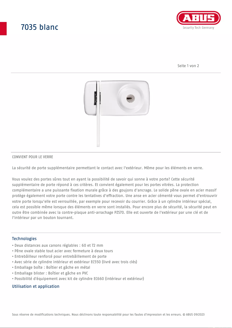 Page n°1 - Fiche technique Abus 7035