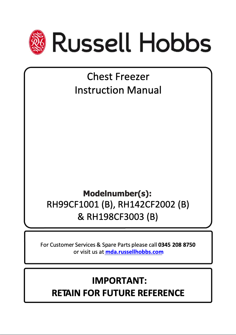 Page 1 de la notice Manuel utilisateur Russell Hobbs RH142CF2002