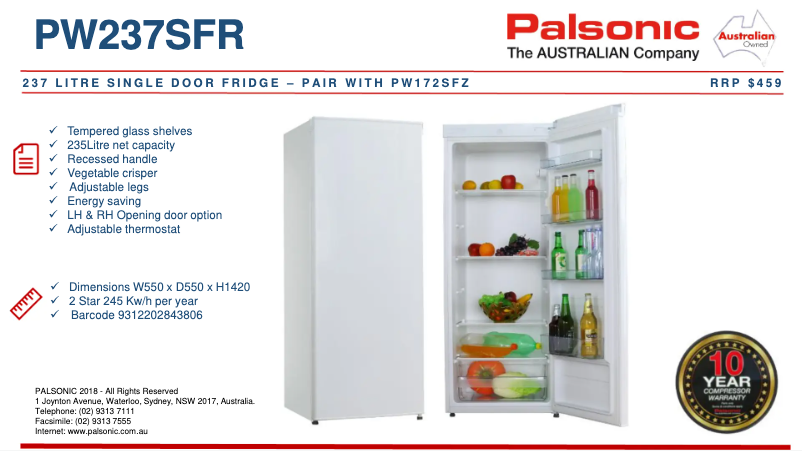 Page n°1 - Fiche technique Palsonic PW237SFR
