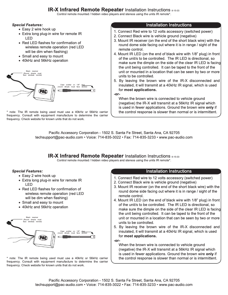 Imagen de la primera página del manual del dispositivo IR-X