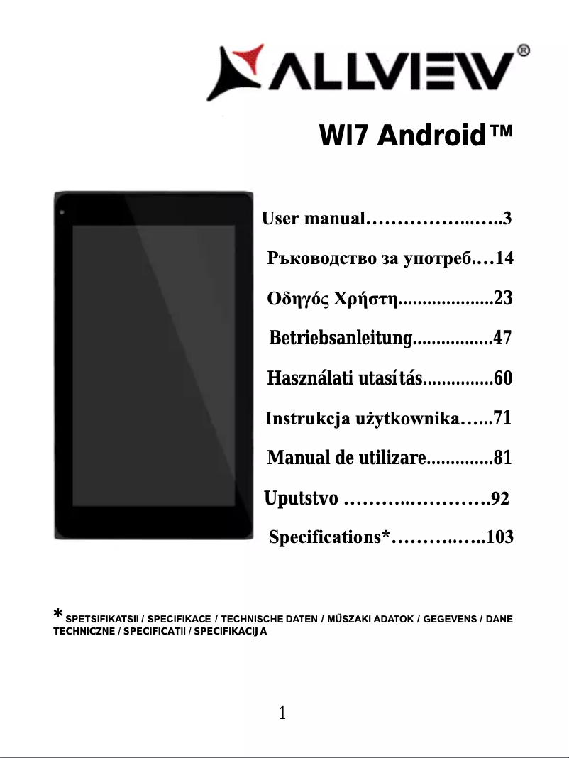 Page n°1 - Manuel utilisateur Allview Wi7 Android