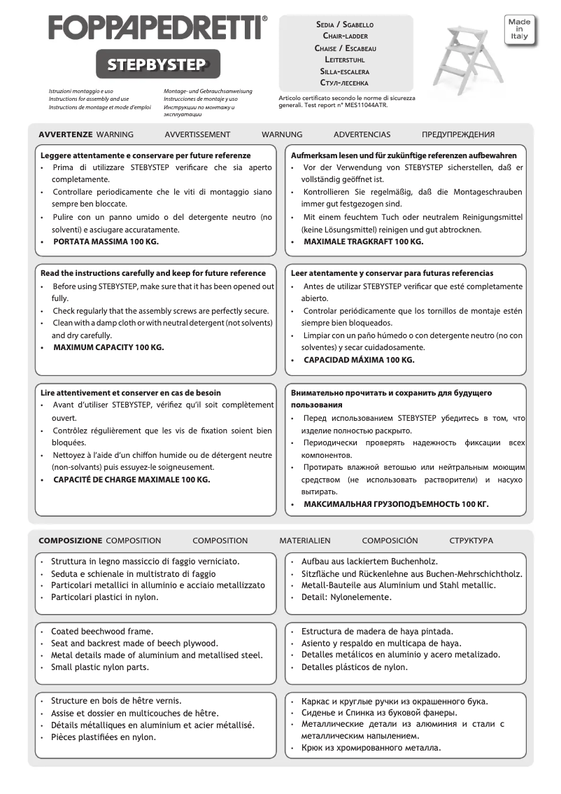 Page n°1 - Manuel utilisateur Foppapedretti StepByStep