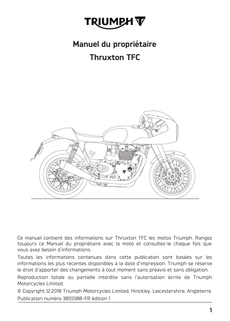 Page 1 de la notice Manuel utilisateur Triumph Thruxton TFC (2020)