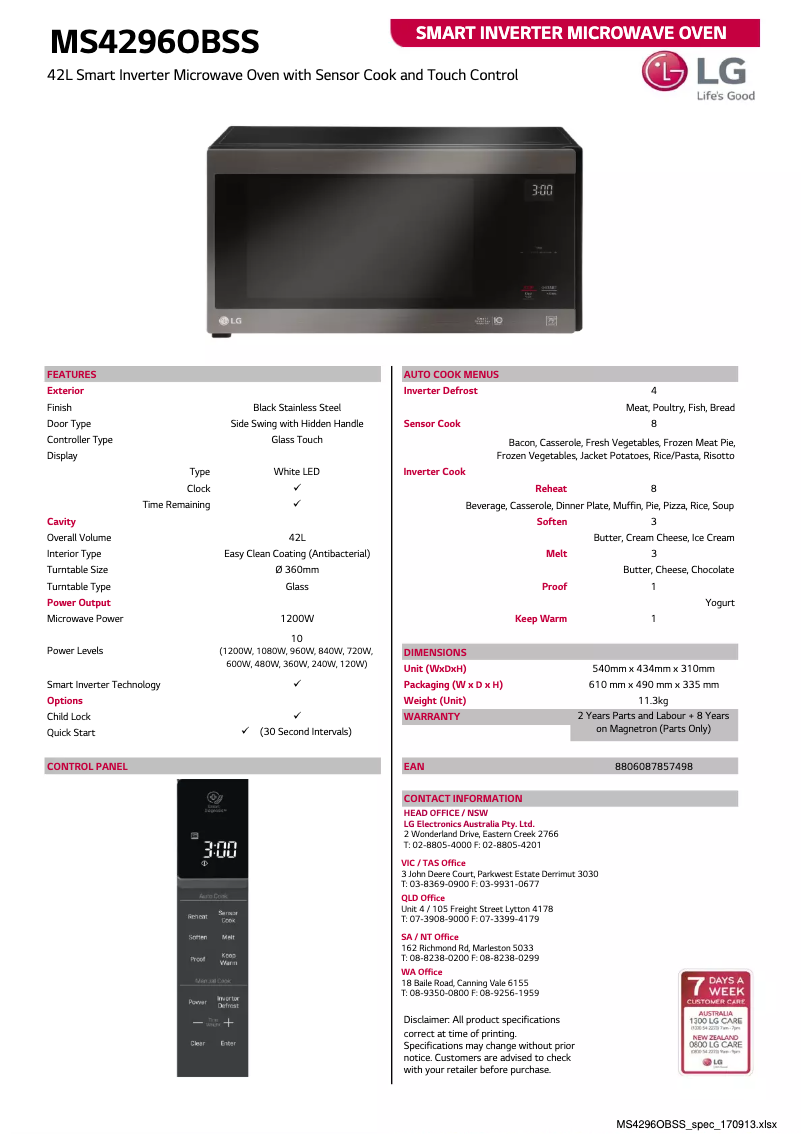 Page n°1 - Fiche technique LG NeoChef MS4296