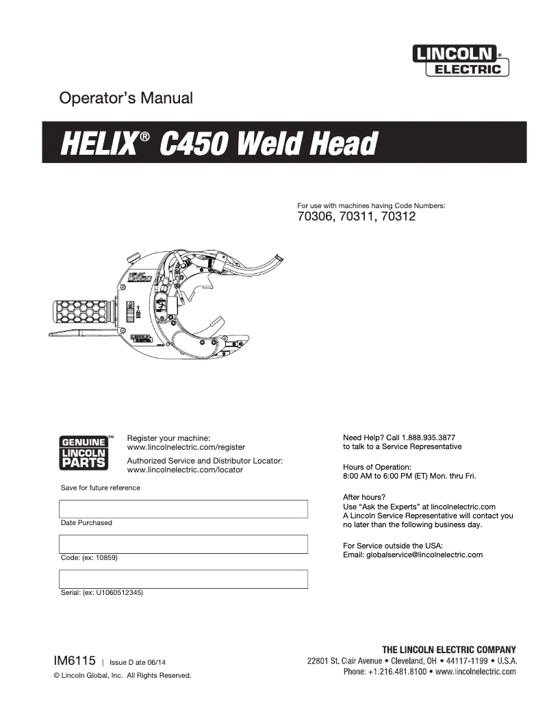 Image de la première page du manuel de l'appareil Helix C450 Weld Head