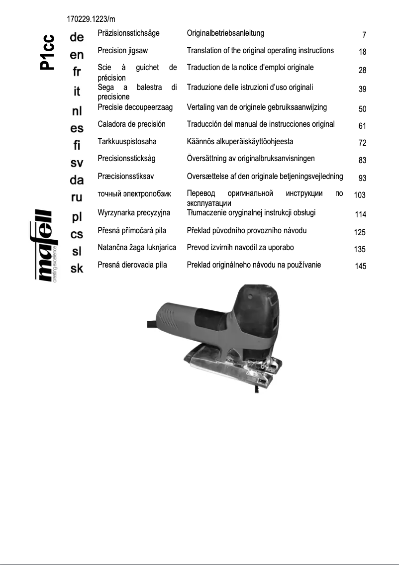 Page 1 de la notice Manuel utilisateur Mafell P1cc