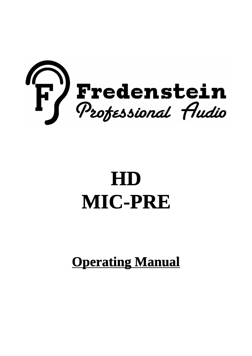 Page 1 de la notice Manuel utilisateur Fredenstein HD Mic-Pre